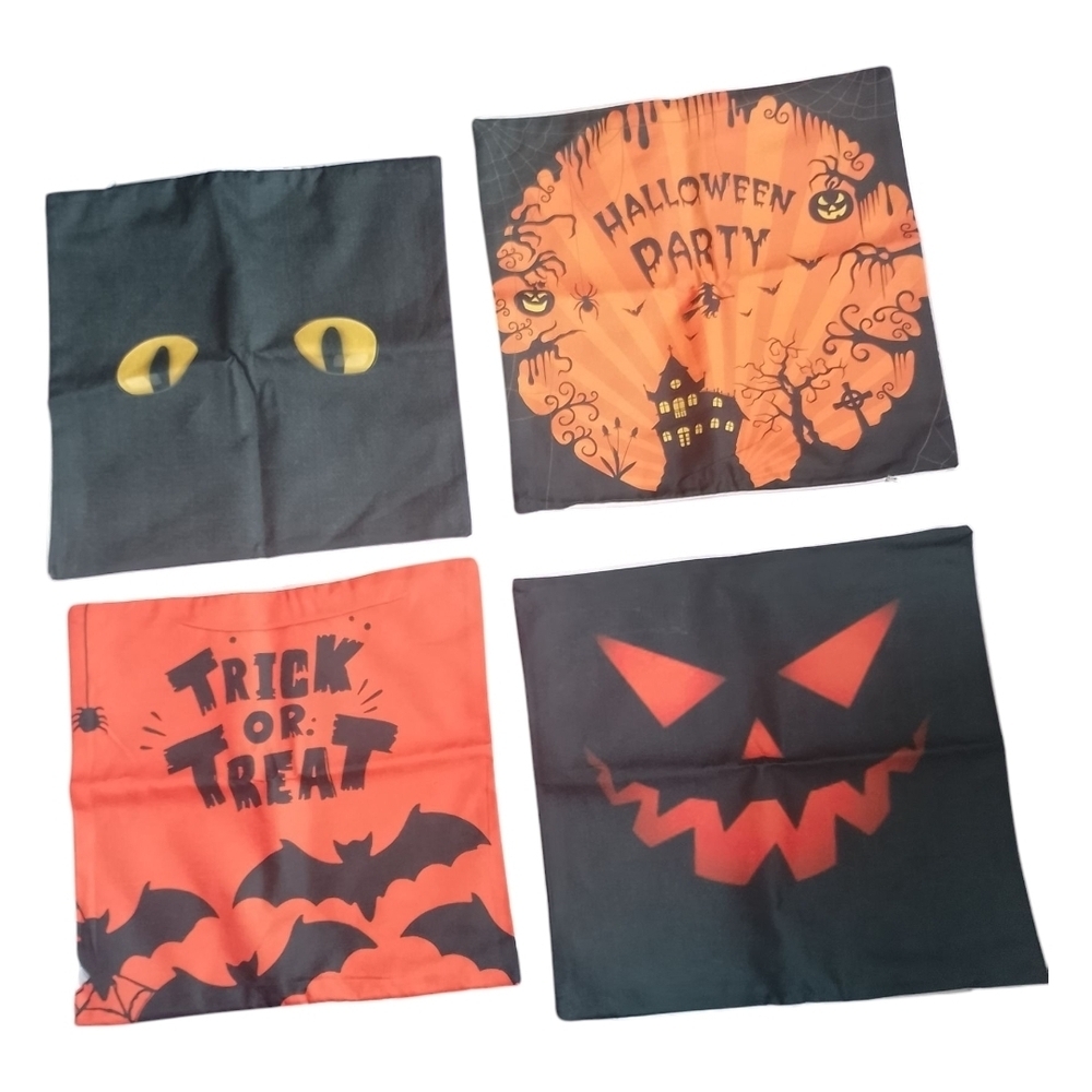 Halloween Pillow Covers Set Of 4 Black and Orange NWOT 18" x 18"